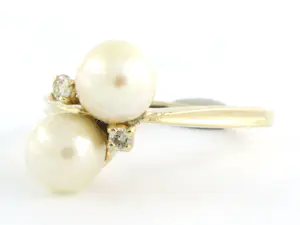 14k geelgouden slagring met parel en briljant geslepen diamant 0.10ct - rm 17.5 kopen? Bied vanaf 220!