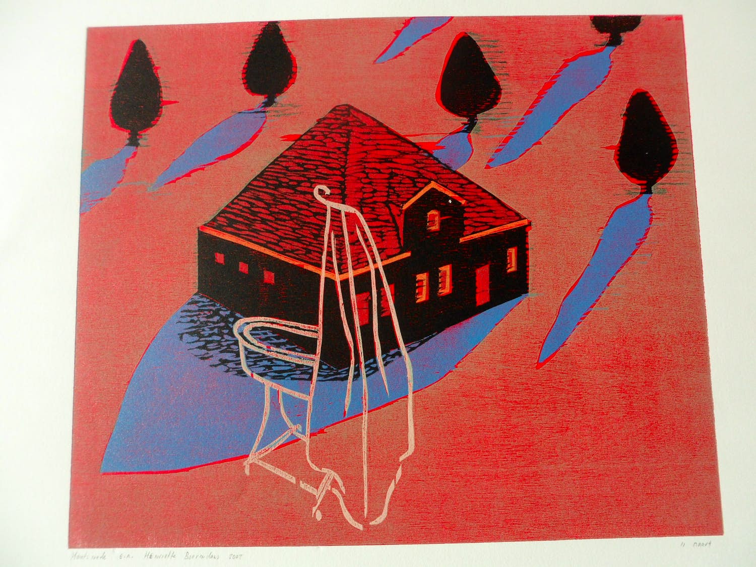 Henriette Boerendans - Houtsnede, titel, 11 Maart. verkocht voor € 35!