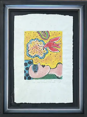 Corneille - Vrouw en vogel, 1975 gouache pastel en aquarel op ets. Uniek stuk kopen? Bied vanaf 1600!