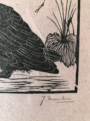 Jan Mankes - Houtsnede kleine kraai kijkend naar mugje - Gesigneerd - 1918 kopen? Bied vanaf 450!