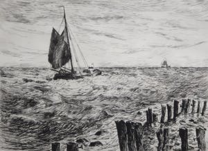 Willem Jans Dijk - Zeilende Tjalk op de Zuiderzee, ets, nieuwstaat kopen? Bied vanaf 90!