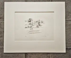 Metten Koornstra - 1964 - karakteristieke & grote Litho "man en hond op perron" gesigneerd kopen? Bied vanaf 1!