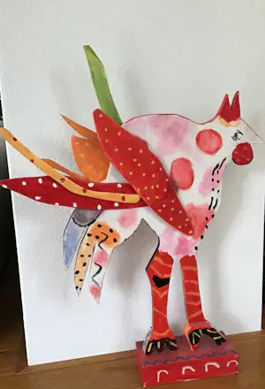 Niet of onleesbaar gesigneerd - Houten kleurrijk sculptuur van vogel kopen? Bied vanaf 1!