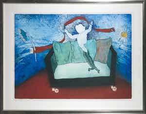 Michel van Overbeeke - Kleurenets met bladgoud, Poppins bench III - Ingelijst (Groot) verkocht voor € 100!