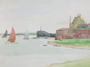 Jos van den Berg - Haven- en stadsgezicht van Veere - Aquarellen kopen? Bied vanaf 50!