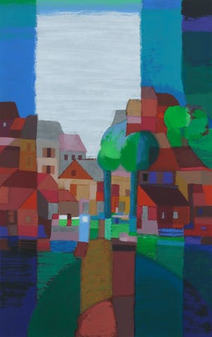 Ton Schulten - Zeefdruk, Dorp in 't groen - Ingelijst kopen? Bied vanaf 250!