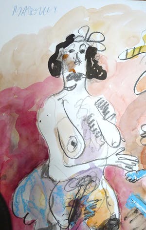 Anton Martineau - COWBOY EN ZIJN MODEL Tekening/Gouache met pastelkrijt kopen? Bied vanaf 275!