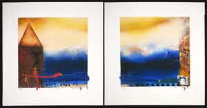 Theo Koster - Pigmentdruk en collage en verf, Seascape (Tweeluik) verkocht voor € 1!