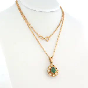 14k gouden collier en hanger met smaragd en briljant geslepen diamant tot.0,09ct kopen? Bied vanaf 500!