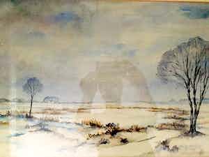 Jac. de Vries - Gronings Landschap - Watercolor, Ingelijst verkocht voor € 40!