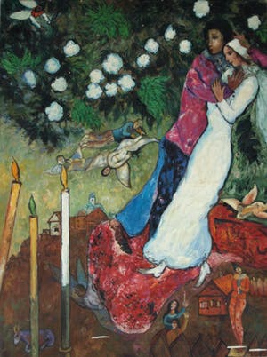 Niet of onleesbaar gesigneerd - (naar) Marc Chagall - Olieverf op doek, “Het bruidspaar” – Donkersloot Gallery kopen? Bied vanaf 1!