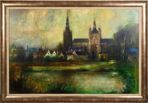 Harrie van Rosmalen - Olieverf op paneel, Sint-Jan in Den Bosch - Ingelijst (Zeer groot) verkocht voor € 1!