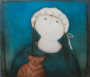 Gerda Smit - Ingelijste litho: 'Vrouw met poezen' kopen? Bied vanaf 195!