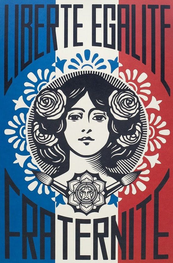 Shepard Fairey - Litho - LIBERTÉ, ÉGALITÉ, FRATERNITÉ - gesigneerd verkocht voor € 119!