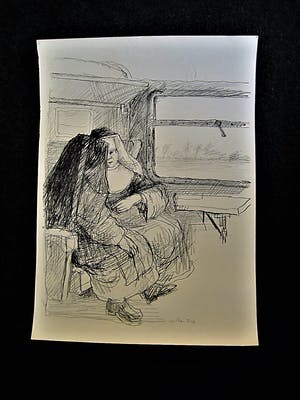 Aat Veldhoen - Karakteristieke Grafiek - 1964 - Rotaprint - Nonnen in de Trein" kopen? Bied vanaf 10!