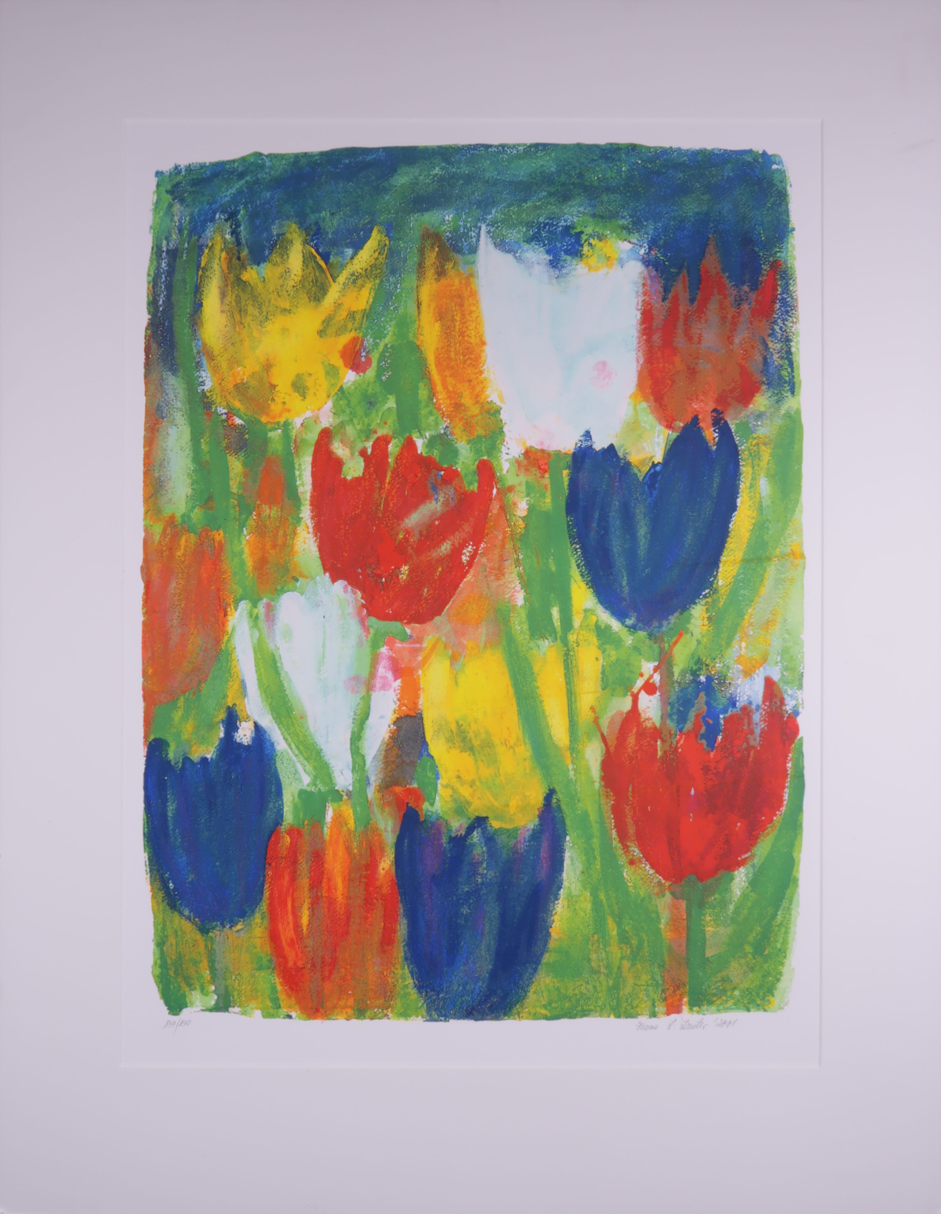 Franz Lauter - Zeefdruk, Tulpenveld kopen? Bied vanaf 45!