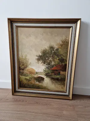 Rob de Haan - Landschap schuur aan water, Rob de Haan 1943 kopen? Bied vanaf 30!