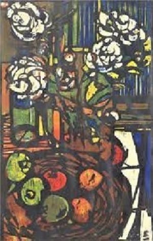 Fon Klement - De 2 dubbelzijdige houten drukblokken van de houtsnede ‘Pioenrozen en appels’ kopen? Bied vanaf 60!