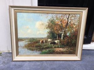 Buy Piet Bouter - C4566, Koeien langs de vaart? Bid from 500!