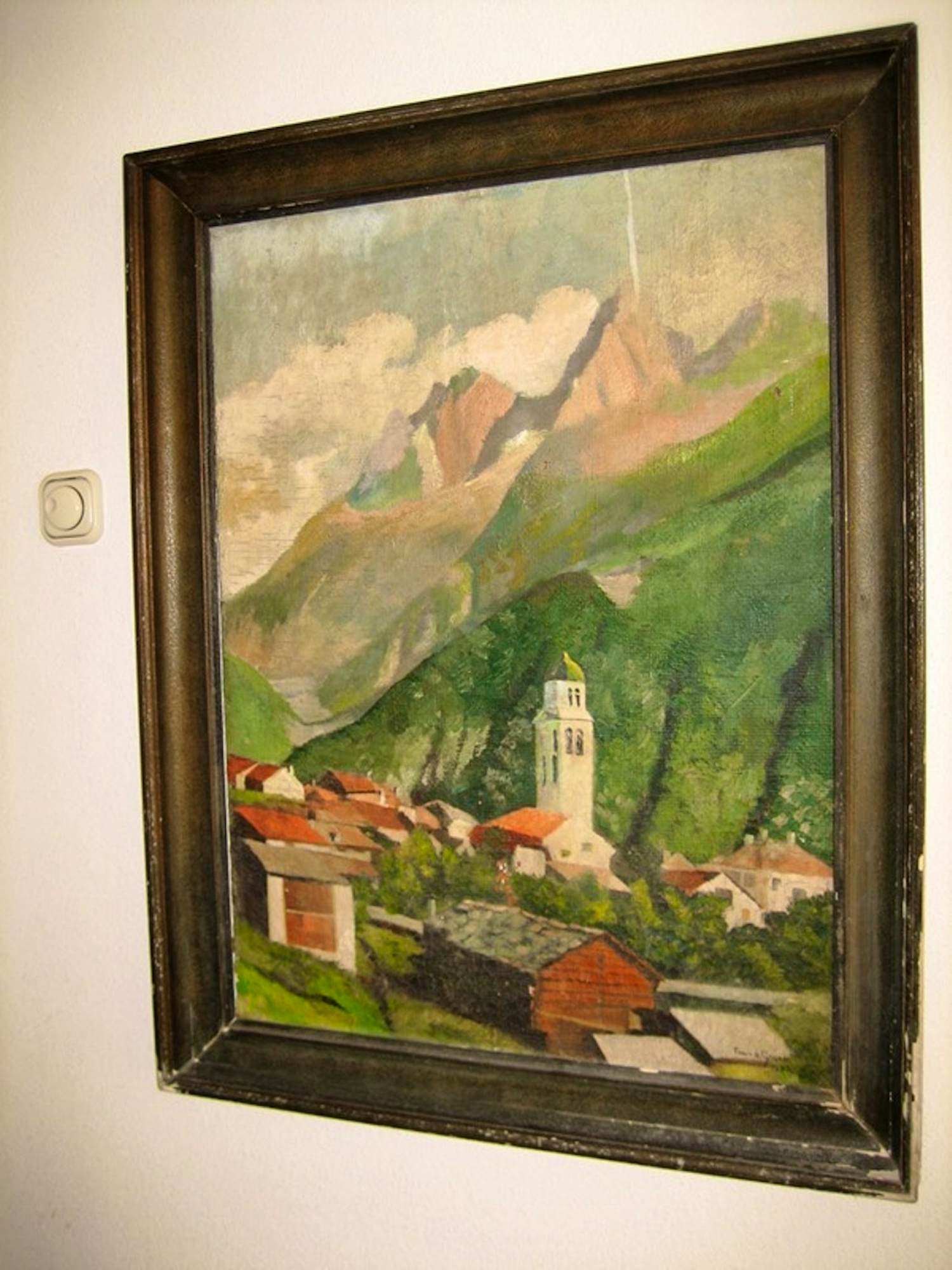 Frans de Groen - Frans de Groen "Alpenlandschap met kerktoren" olieverf op jute 1943 kopen? Bied vanaf 150!
