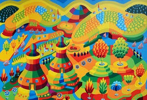 Louis Gans - Fantasielandschap, zeefdruk kopen? Bied vanaf 50!