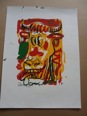 Peter Klashorst - Zeefdruk, titel. "Mad Cow ". kopen? Bied vanaf 35!