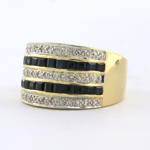 18k gouden ring bezet met saffier en single cut geslepen diamant tot. 0.36ct kopen? Bied vanaf 600!