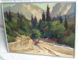 Klaas Pijlman - Olieverf op canvasboard ,”Droge rivier, Italië” - ingelijst – 1983 kopen? Bied vanaf 30!