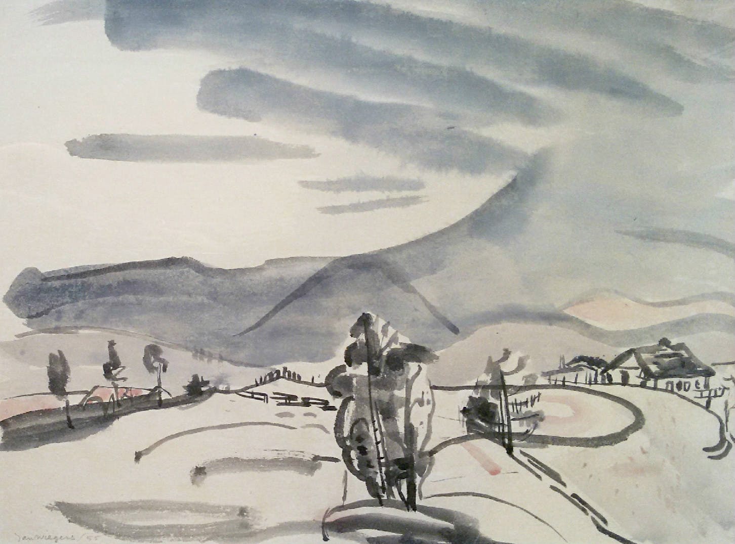 Jan Wiegers - Alpenlandschap, aquarel (ingelijst) kopen? Bied vanaf 395!