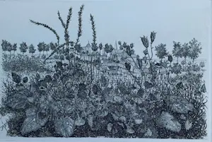 Buy Willem Minderman - landschap met dorpje op achtergrond - jaren '70? Bid from 45!