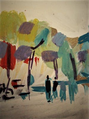 Niet of onleesbaar gesigneerd - Interessante expressionistische Gouache "Franse riviera 1951" monogram "J.A." kopen? Bied vanaf 1!