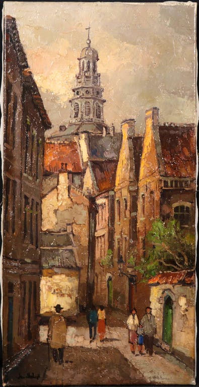 Niet of onleesbaar gesigneerd - Olieverf op doek, Stadsgezicht kopen? Bied vanaf 1!