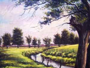 Joseph Gregoire - Landschap met beek en wilgen. verkocht voor € 40!