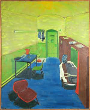 Chris W.J. Riechelman - Acryl op doek, De rode stoel - Ingelijst (Groot) verkocht voor € 1!