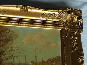 Niet of onleesbaar gesigneerd - Ingelijst, olieverf op doek op karton (marouflé), Stadsgezicht - 38 x 44 cm kopen? Bied vanaf 1!