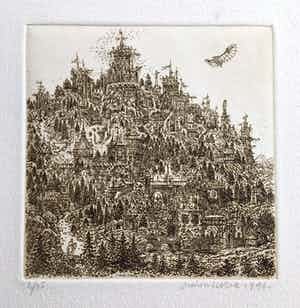 Simon Koene - Stadje met vliegende mens (1e versie) verkocht voor € 20!