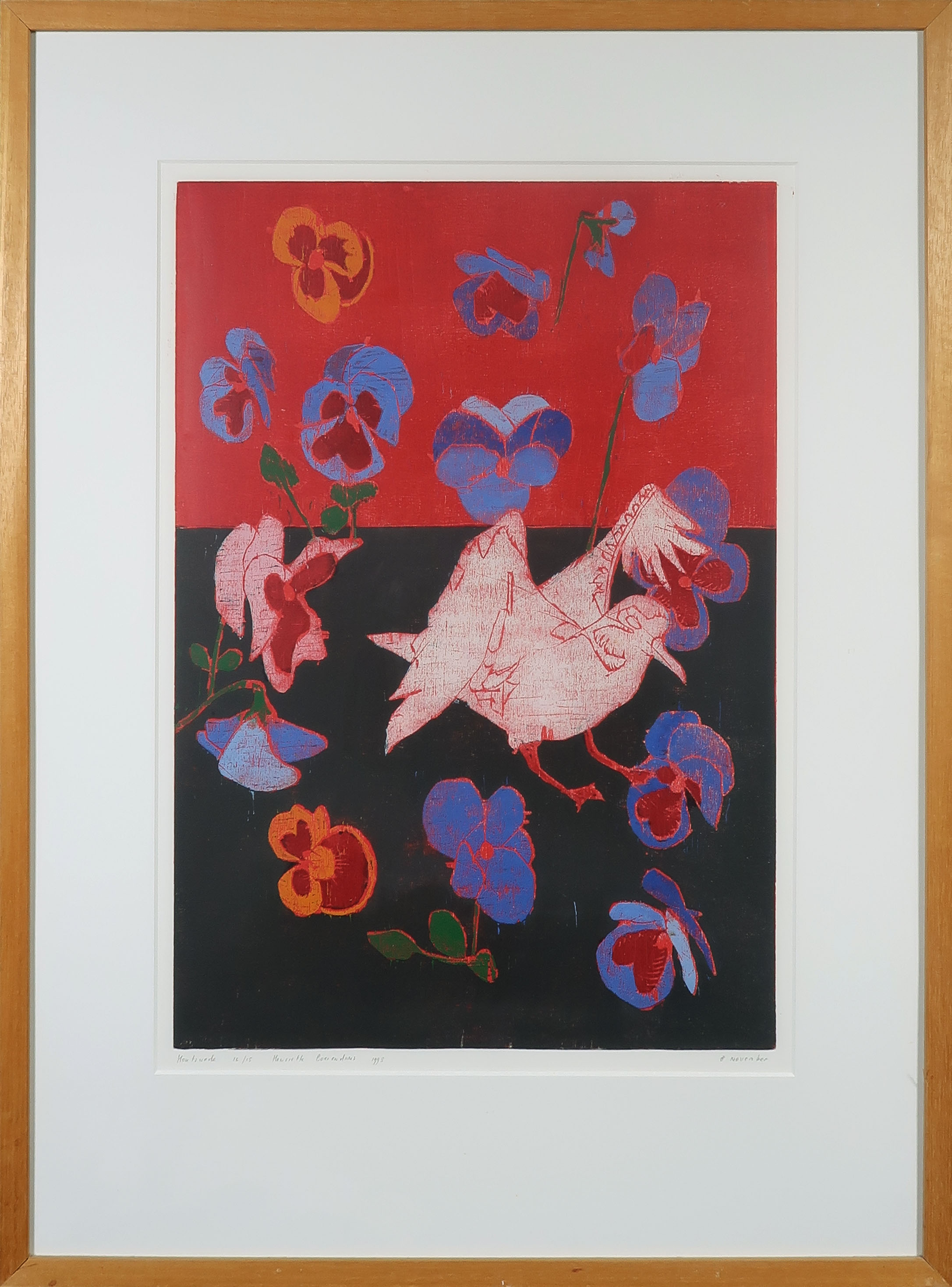 Henriette Boerendans - Houtsnede, 8 november - Ingelijst verkocht voor € 40!