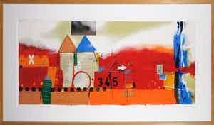 Theo Koster - Zeefdruk en collage, Liggend rood - Ingelijst (Groot) verkocht voor € 50!