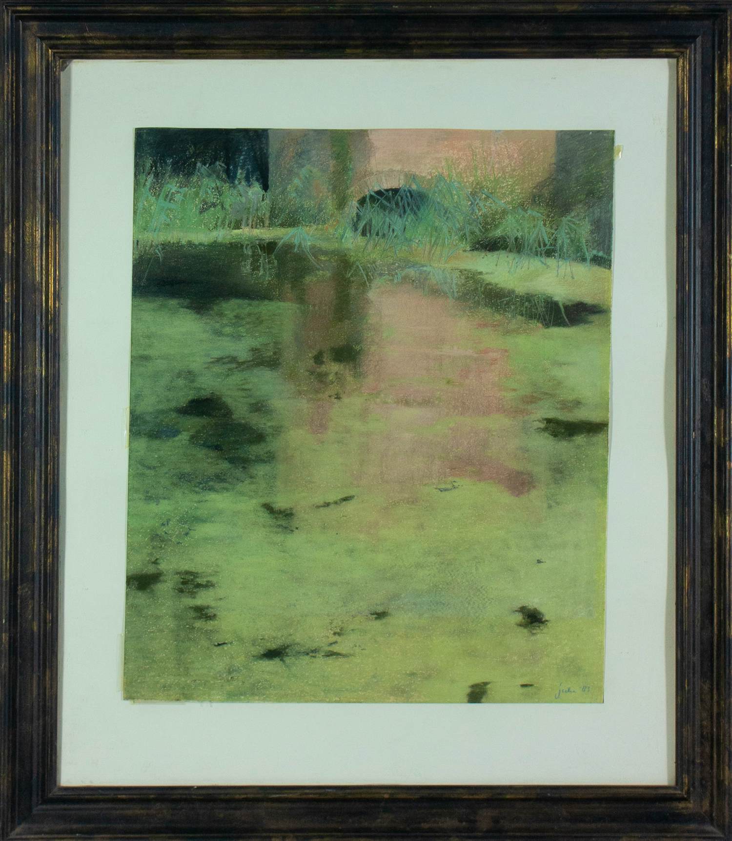 Onbekend - Pastelkrijttekening, Landschap met water - Ingelijst kopen? Bied vanaf 35!