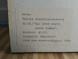 Niet of onleesbaar gesigneerd - Nellie Beemster (RKD geregistreerd) "Als twee wegen samen komen." 1988 kopen? Bied vanaf 1!