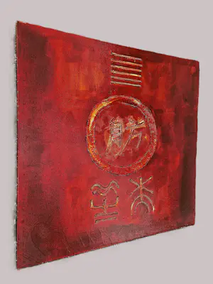 Walter van Oel - groot reliëf rood gelakt olieverf op doek "honouring Chinese characters" kaufen? Bieten Sie von 99!