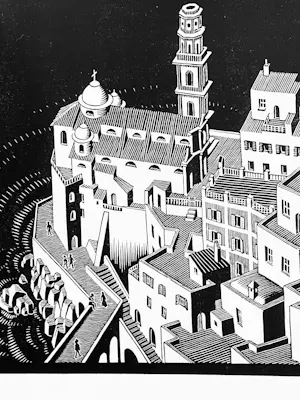 Maurits Cornelis Escher - Metamorphosis I, plus boek De Toverspiegel van M.C.Escher kopen? Bied vanaf 20!