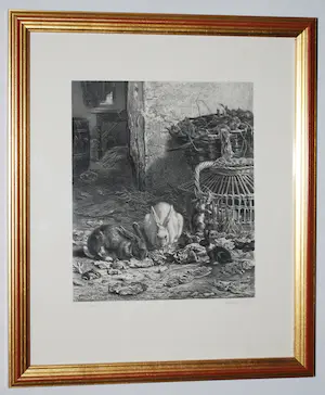 Gerardus Johannes Bos - Litho van konijnen - in een hoogwaardige lijst kopen? Bied vanaf 40!