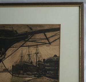 Ton Meyer - Ets, Havengezicht – Enkhuizen? - gesigneerd & ingelijst - 1923 kopen? Bied vanaf 10!