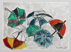 Niet of onleesbaar gesigneerd - aquarel - onduidelijk gesigneerd - 'Paraplu's' kopen? Bied vanaf 1!