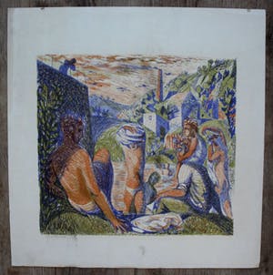 Nicolaas Wijnberg - Kleurenlitho: Badende jongens kopen? Bied vanaf 50!