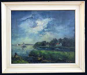 Arnout Colnot - Polderlandschap met boten verkocht voor € 440!