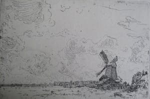 Antoon Derkzen van Angeren - Ets Molen in landschap kopen? Bied vanaf 40!