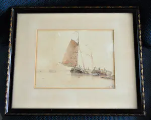 Everhardus Koster - fraai uitgewerkte aquarel met twee bemande botters kopen? Bied vanaf 195!