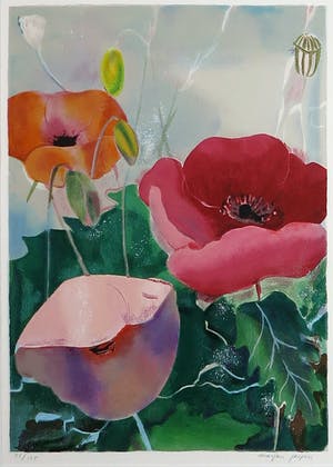 Marjan Jaspers - Zeefdruk, Klaprozen-Ingelijst kopen? Bied vanaf 1!